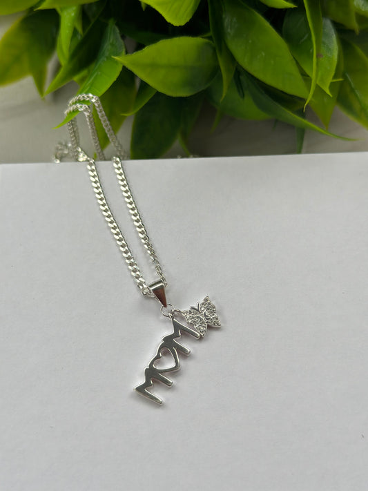 Mom Butterfly Silver Necklace